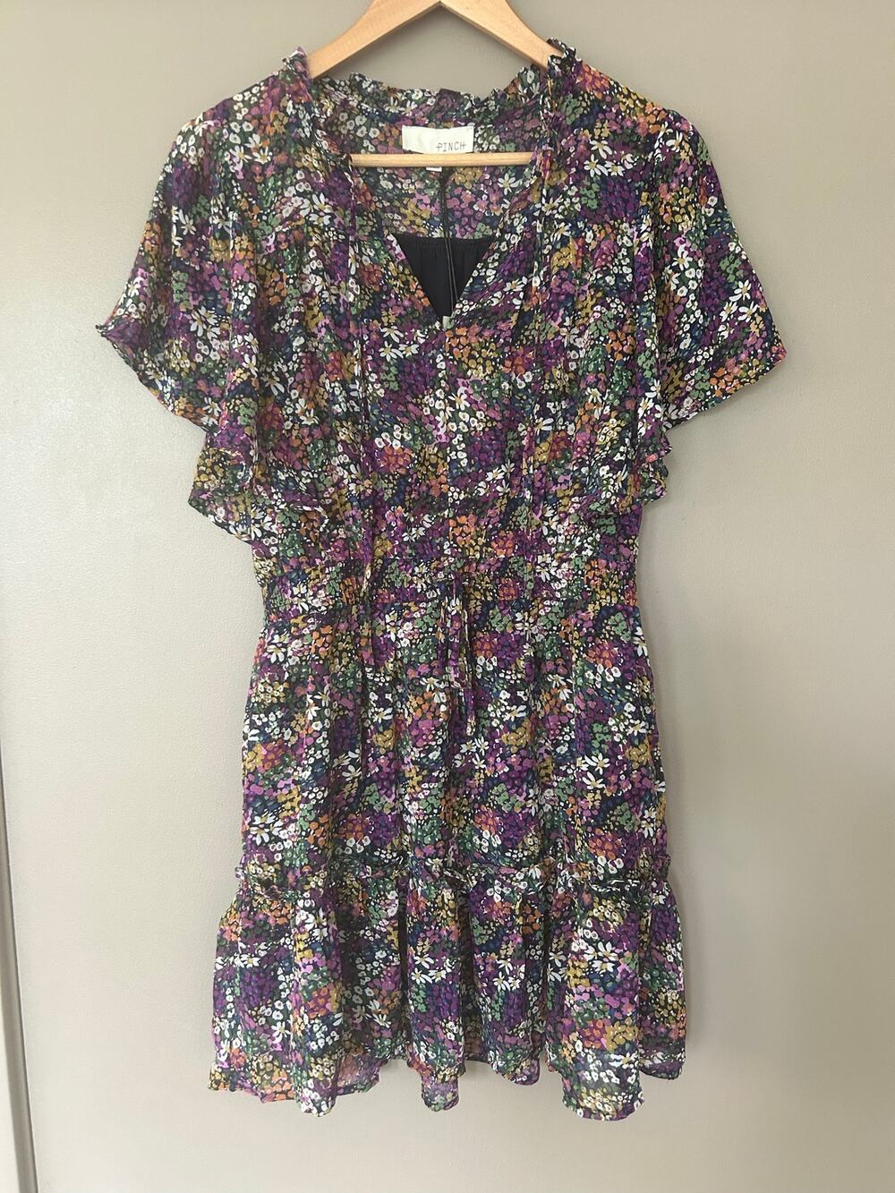 PINCH Floral Tiered Mini Dress brunch wedding Boho Flutter Sleeve Ruffle Smocked